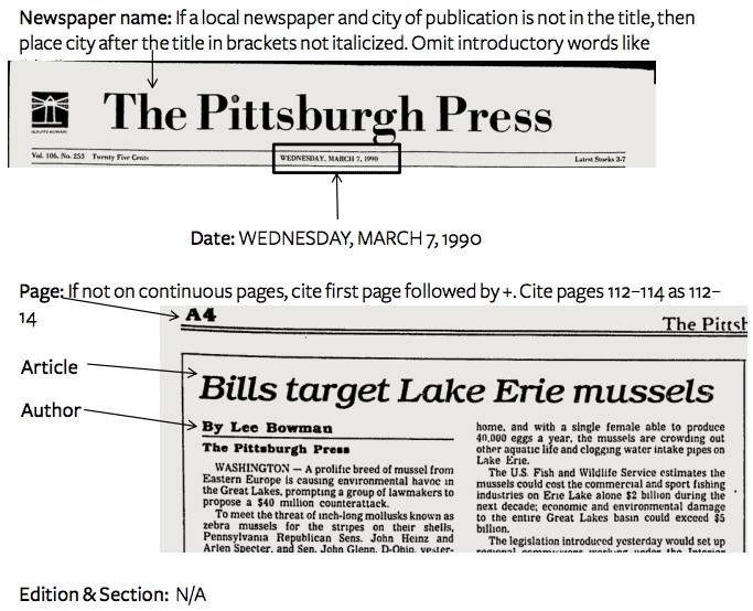 newspaper article citation example