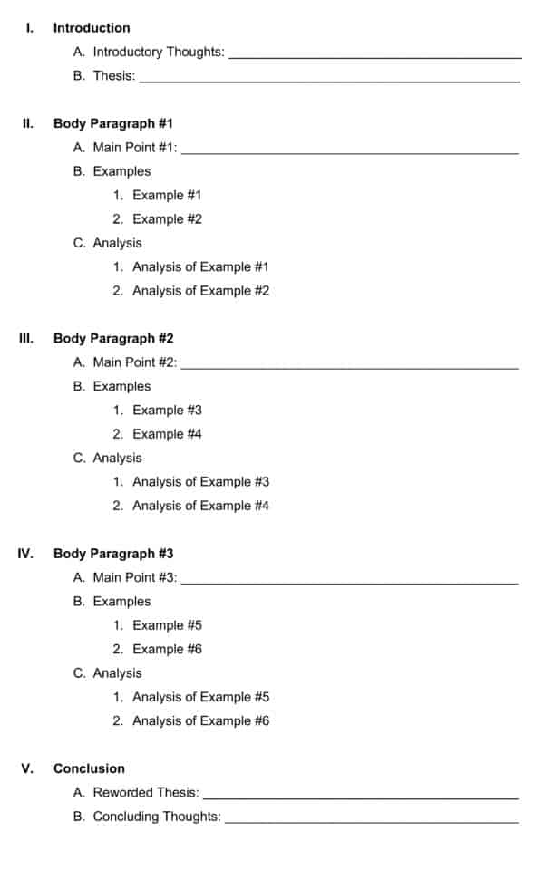 essay sample outline