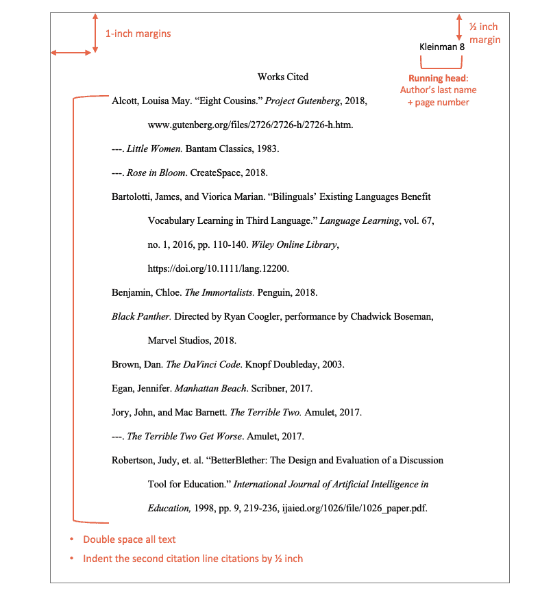 works cited format for mla research paper