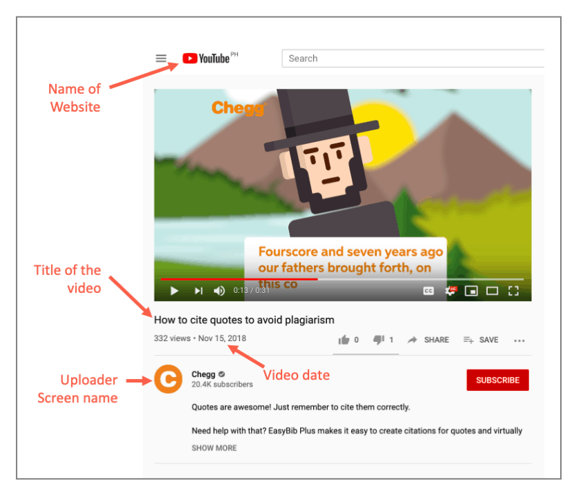 how to in text citation youtube video apa