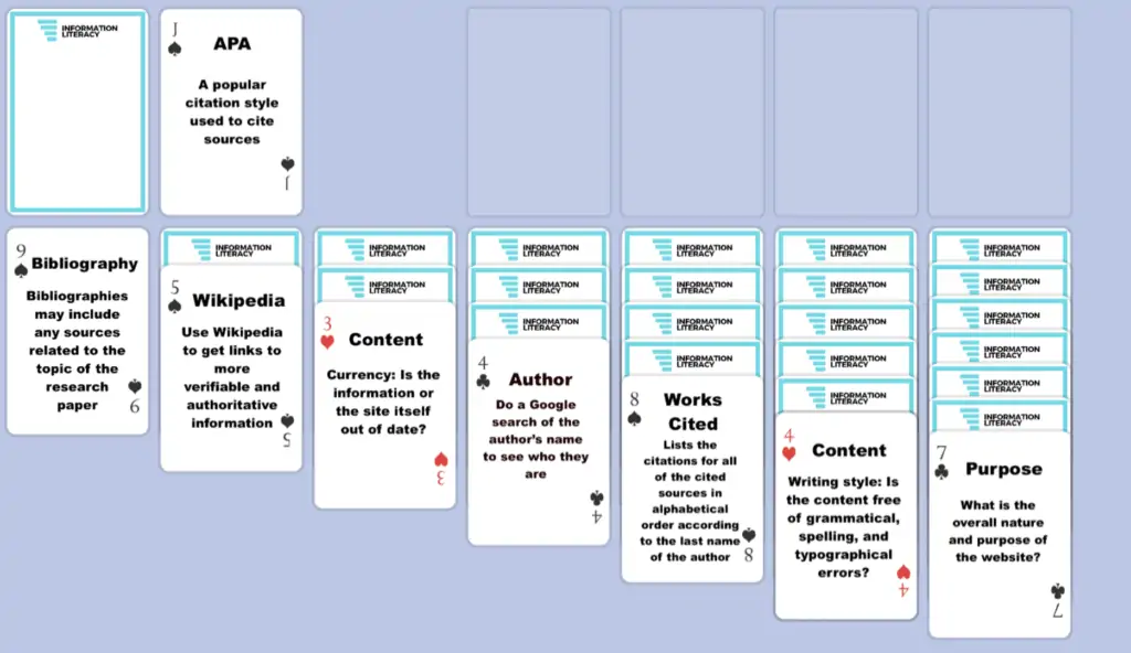 information literacy solitaire cards