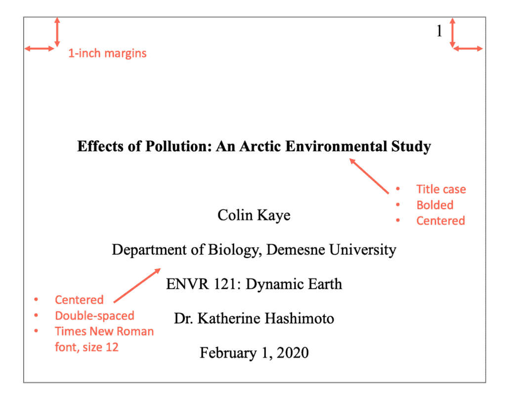 APA style student title page example